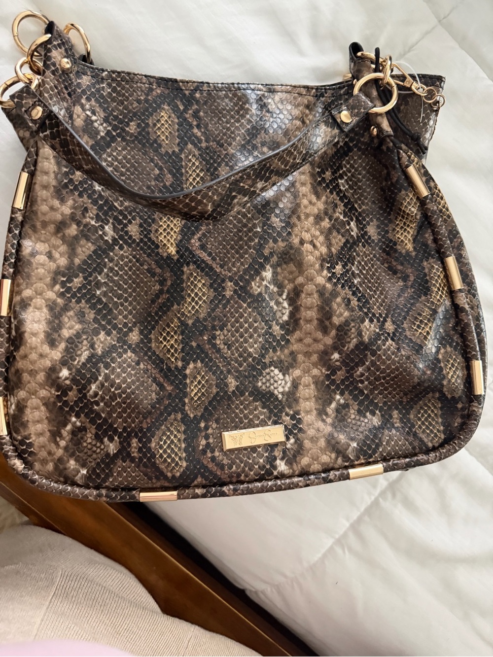 Snake-Print Hobo Bag in Brown and Black